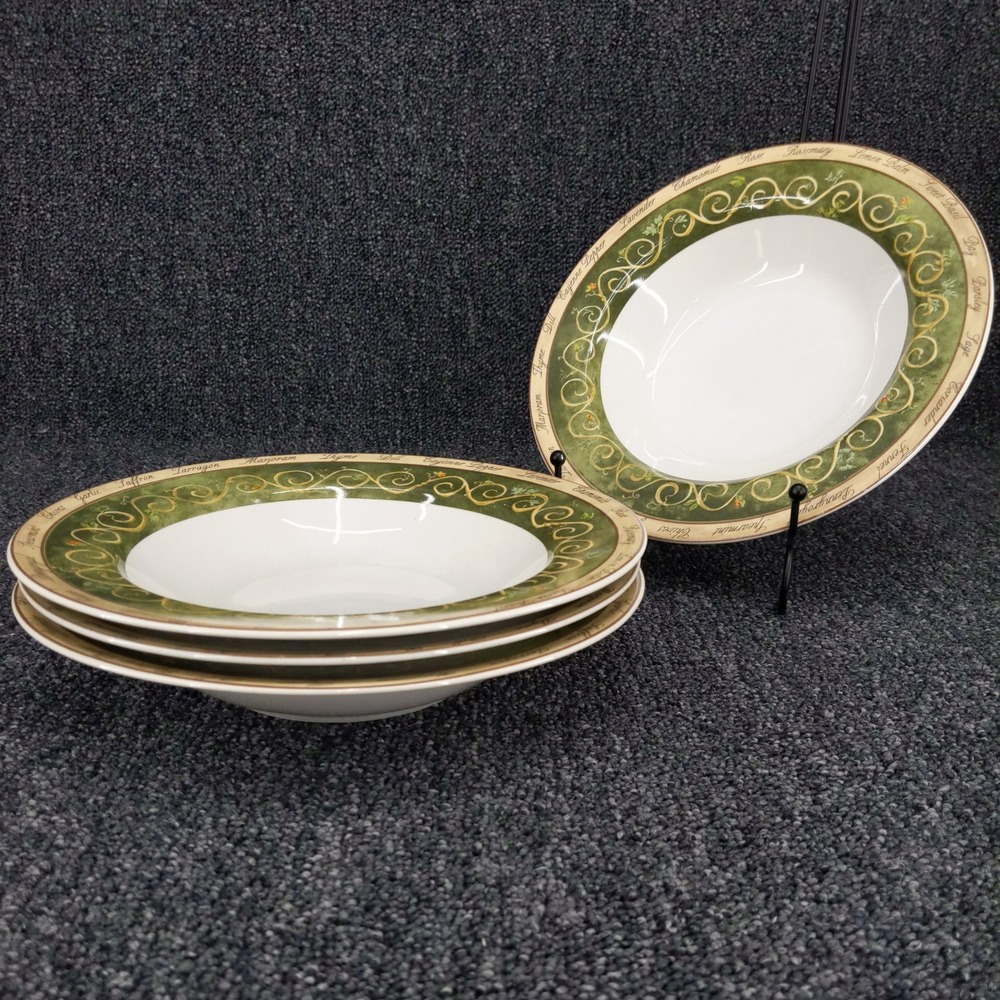 American Atelier Soup Bowls Green Bouquet Garni 5011 Herb Stoneware Set of 4